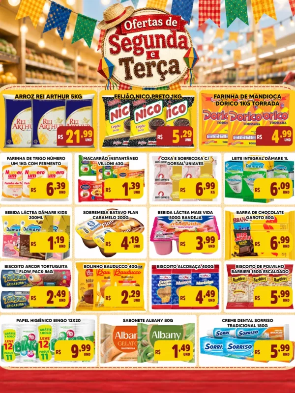 Encarte de supermercado: Ofertas de Segunda e Terça.