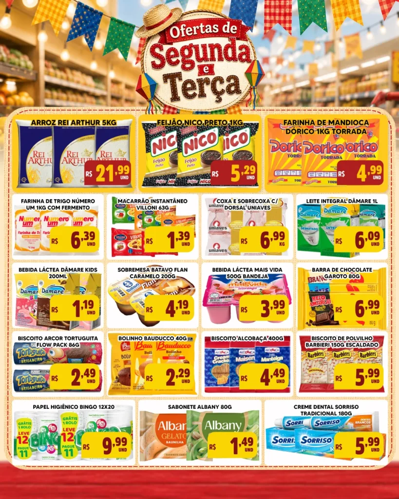 Encarte de supermercado: Ofertas de Segunda e Terça.