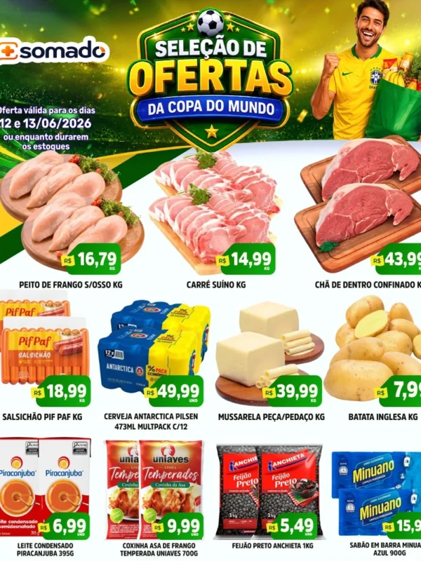 Encarte de supermercado: Seleção de Ofertas da Copa do Mundo.