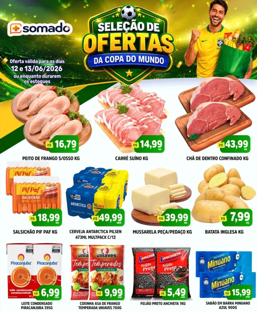 Encarte de supermercado: Seleção de Ofertas da Copa do Mundo.